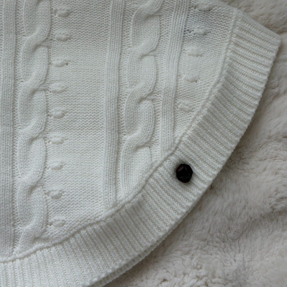 Janie and Jack Ivory Cable-Knit Turtleneck Poncho Cape with Button Accents - Picture 6 of 16